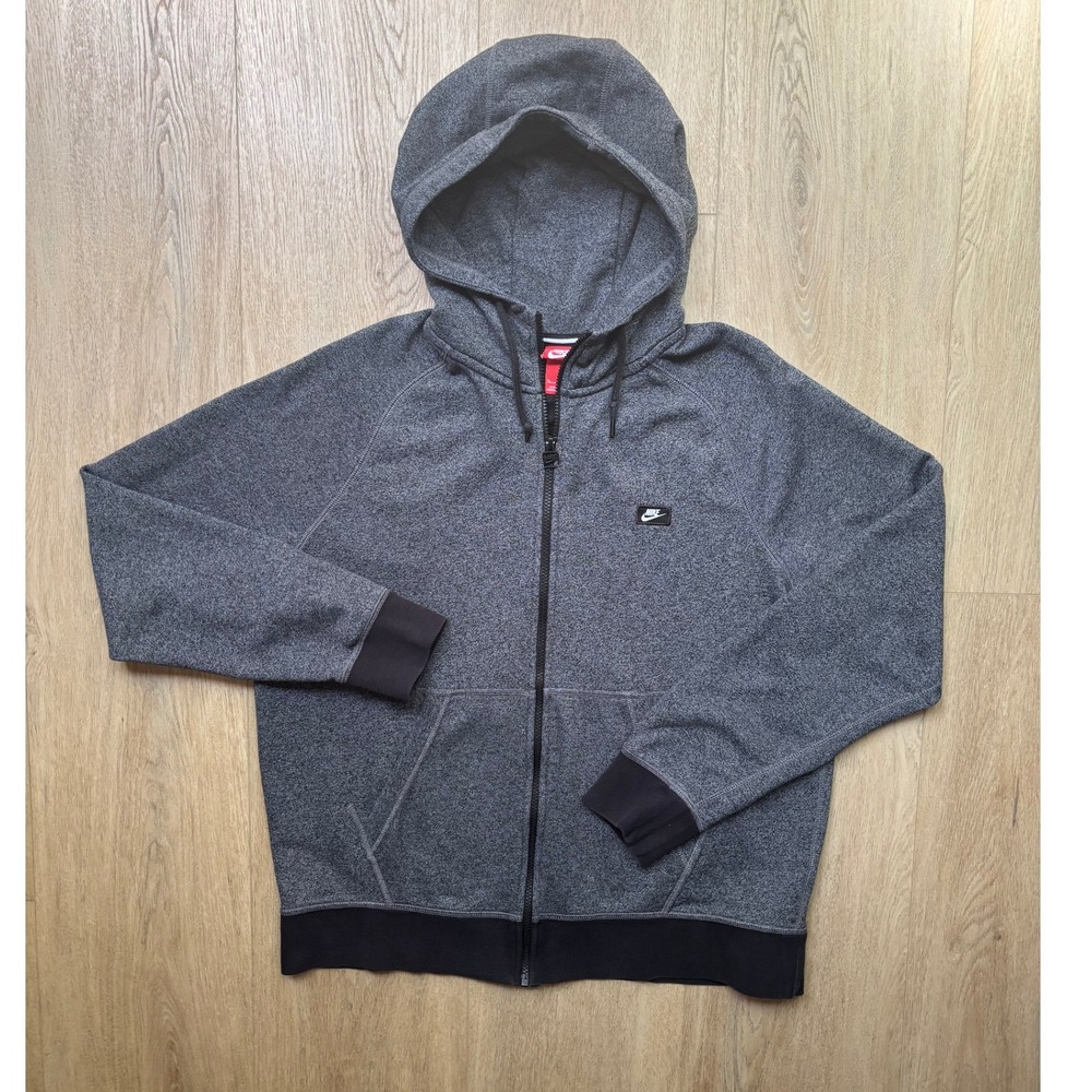 Nike Mens Full Zip Hoodie Charcoal Heather Gray Black XL Raglan Fleece Jacket